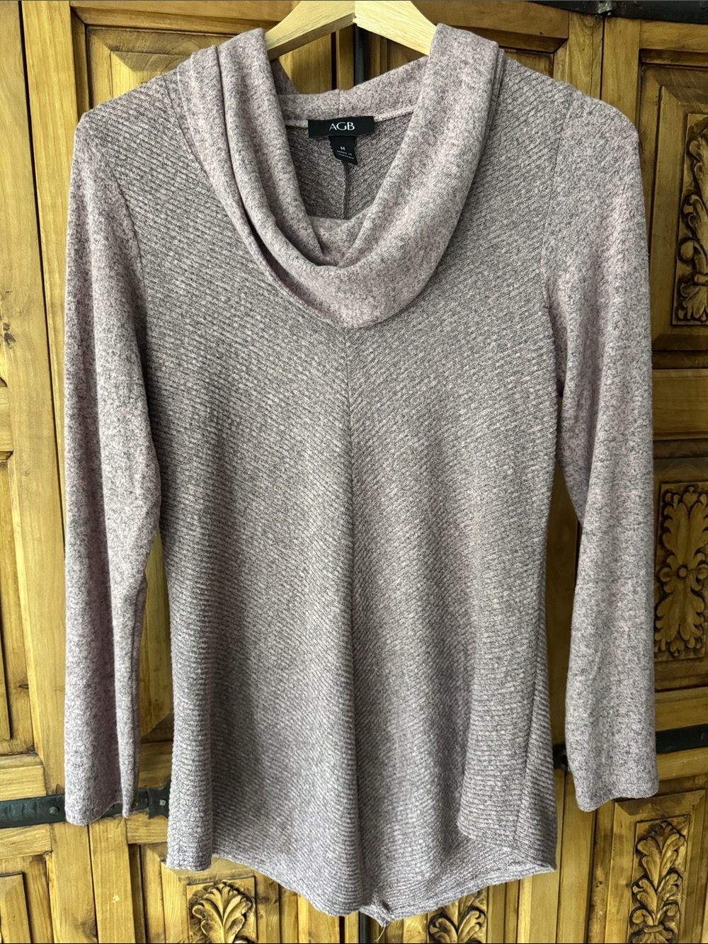 AGB Women's Cowl Neck Sweater in Mauve Heather